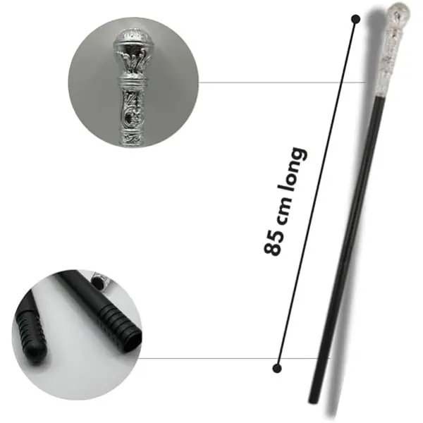 Stylish Costume Gold and Siver Top Cane – 85cm Long, Adjustable Walking Stick for Cosplay, Halloween, and Performances 4