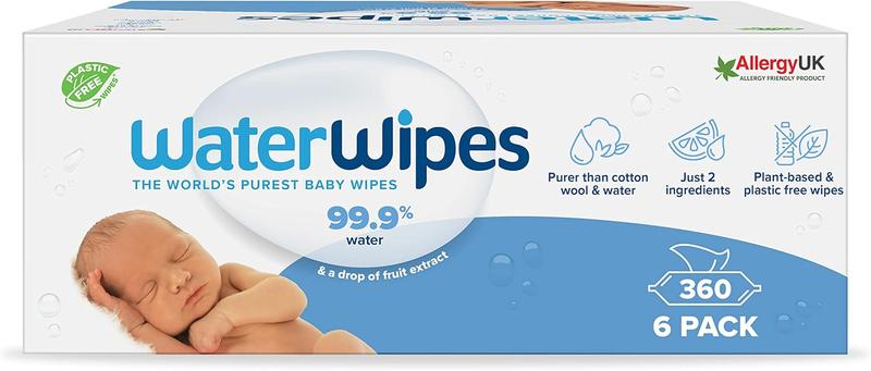 Product Introduction of WaterWipes Plastic-Free Original Baby Wipes, 360 Count (6 packs), 99.9% Water Based Wipes, Unscented for Sensitive Skin 1