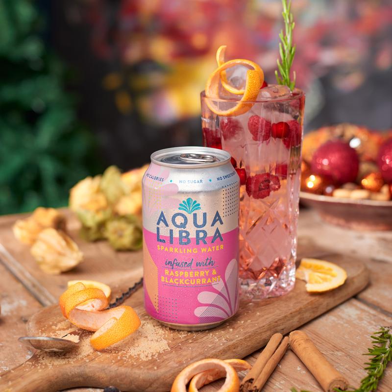 Aqua Libra Raspberry & Blackcurrant Infused Sparkling Water 24 pack of 330ml cans Fruit Beverage 7