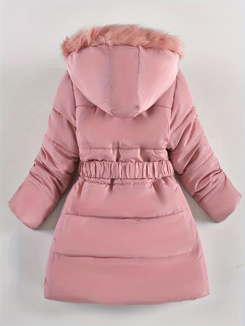 Product Introduction of Winter Snow Suit For Girls, Fur Collar & Tunic Details Warm Cotton-padded Hooded Coat, Kids Outerwear 4