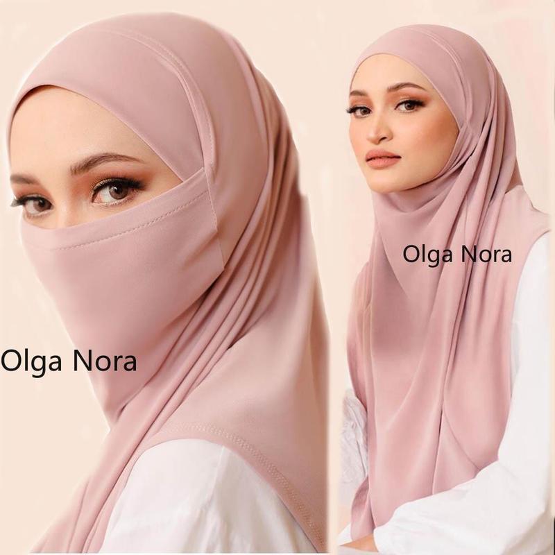 Olga Nora ON2751ON Versatile Women's Headscarf with Face Cover - Double Layer Modest Hijab for Daily Wear and Special Occasions square  hijab 0