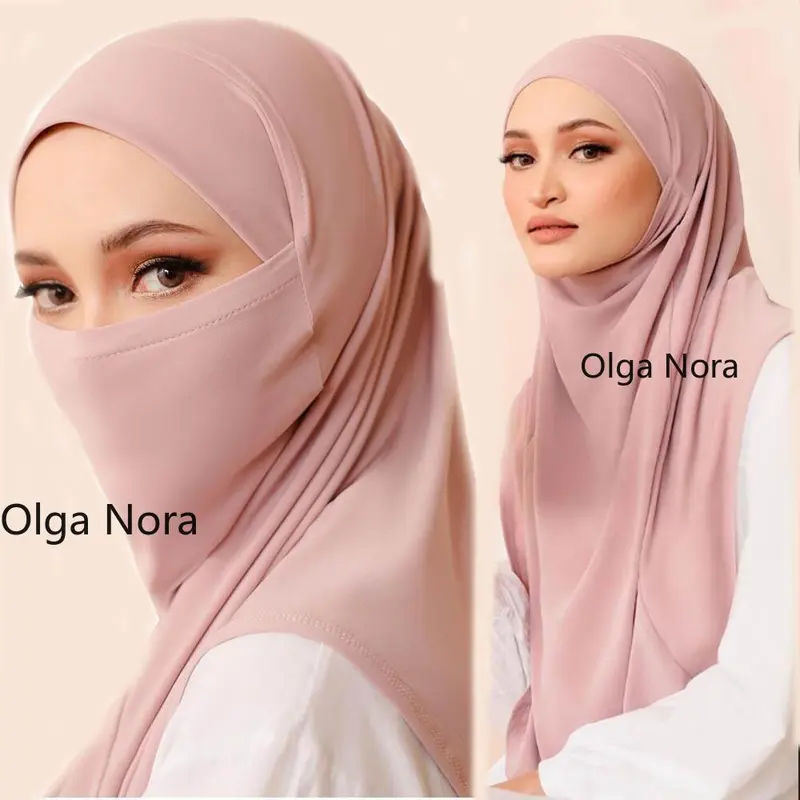 Olga Nora ON2751ON Versatile Women's Headscarf with Face Cover - Double Layer Modest Hijab for Daily Wear and Special Occasions square  hijab 0