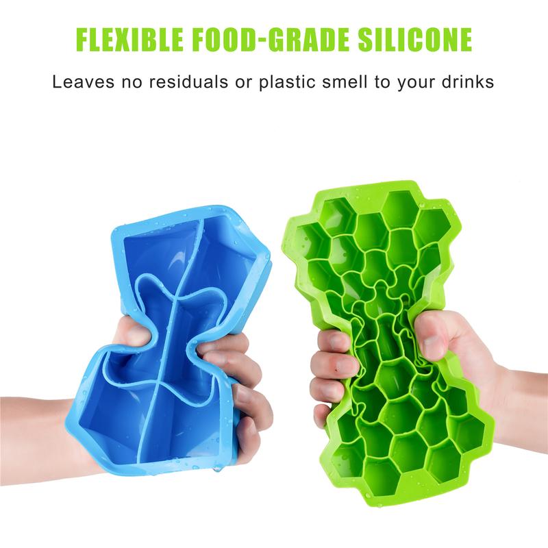 HOMESSENTIALS Silicone Ice Cube Trays with Lids Pack of 2 - Easy Release, Food-Grade, Spill-Proof, Odourless, Stackable & Dishwasher Safe Kitchen Utensils icecubetray 3