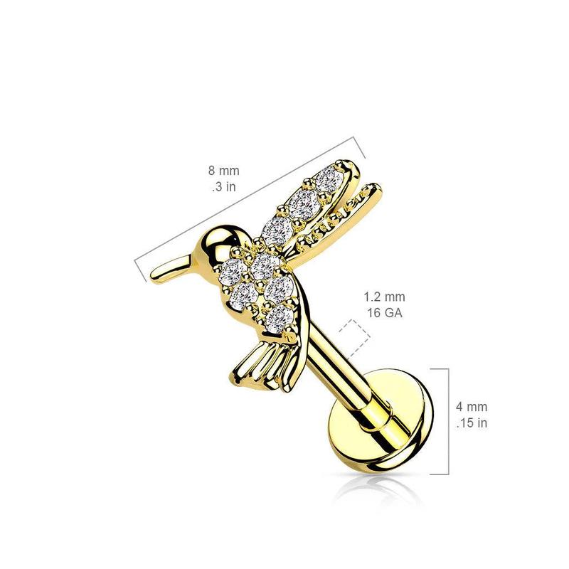 CRYSTAL LITTLE HUMMINGBIRD FLAT BACK LABRET STUD 1