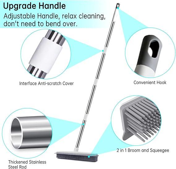 Floor Squeegee Broom Scrubbing Brush with Stiff Brush Bristles and 3PC Broom Handle for Home and Commercial Use - Bathroom Cleaning Brush, Floor Brush Indoor for Tile or Wood Surfaces Smooth Cleaner Plastic Tool Plastic Tool Wooden 3