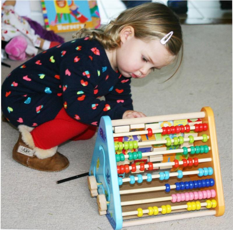TOWO Wooden Activity Centre Triangle toys - Wooden Alphabet Blocks Abacus clock - Activity Cube for Toddlers 5 in 1-Wooden Activity Toys for Babies Montessori Learning-Wooden Toys for 1 year old 3