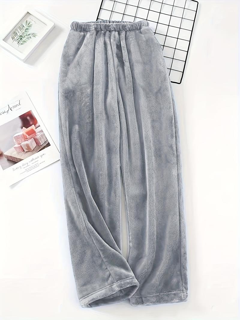 Product Introduction of Plus Size Men's Simple Style Casual Pajamas Bottoms Loose Pants, Solid Plush Thickened Warm Pants Home Pajamas Bottom 11