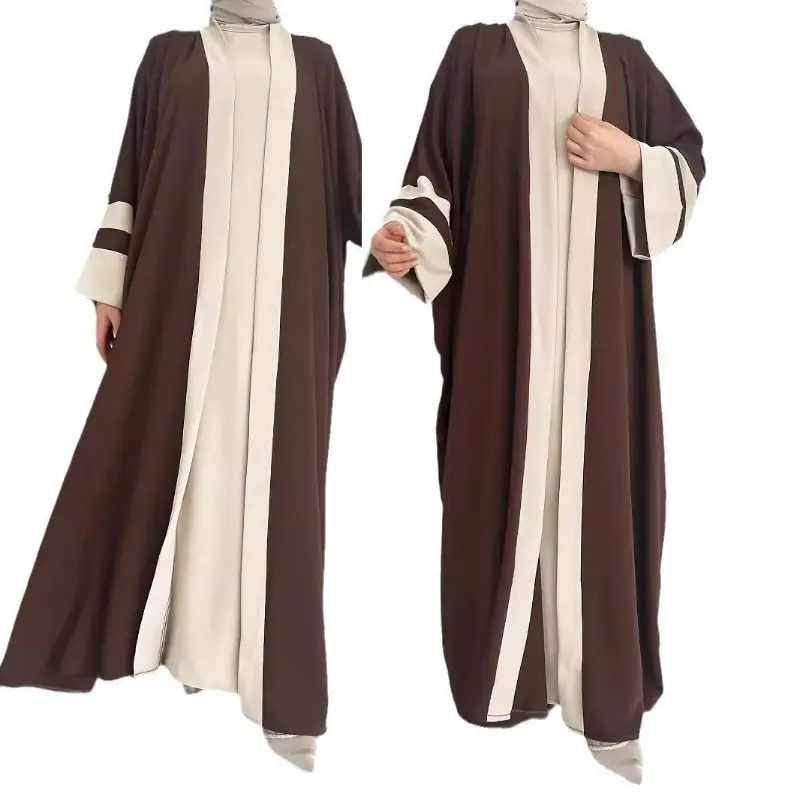 Hot-selling M2686 women's Muslim contrasting coat fashion solid color vest dress set 0