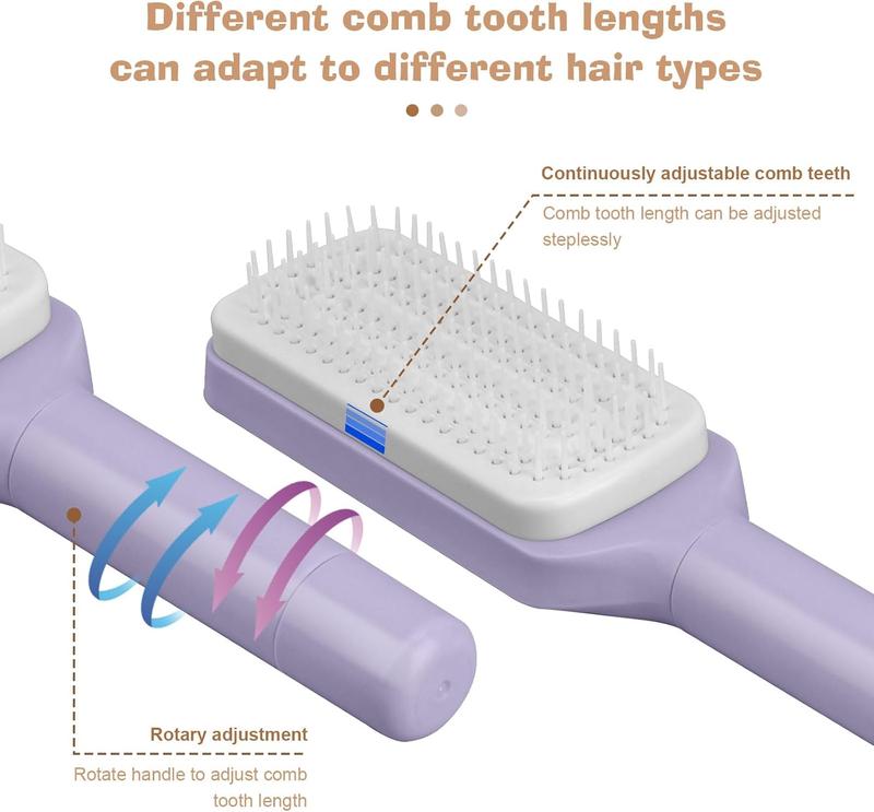 2PCS Self Cleaning Hair Brush,hair Brushes For Women,one-click Cleaning Comb,curly hair comb,3d airbag comb,retractable comb,suitable For All Hair Types... 3