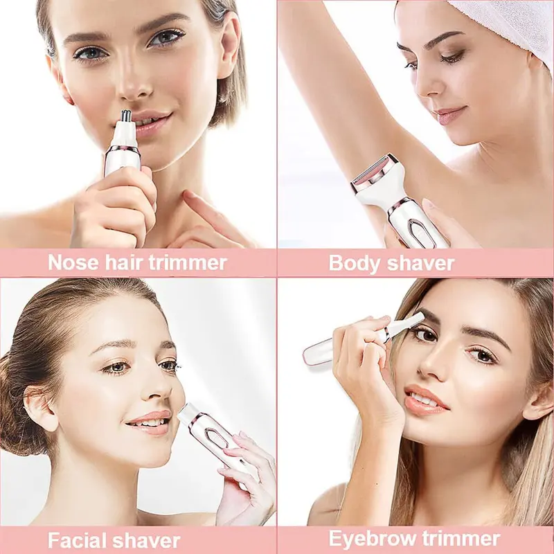 4 in 1 Painless Electric Lady Shaver Rechargeable Facial Hair Remover for Women 4
