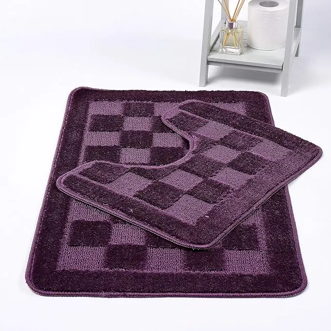 Sleepy Willows Bath Mat & Pedestal Mat 2 Piece Sets Bathroom Mats (Diem, Square and Esma) Shower U-Shaped Contour Toilet Mat Plush Non-slip Antibacterial Rubber Back Rugs