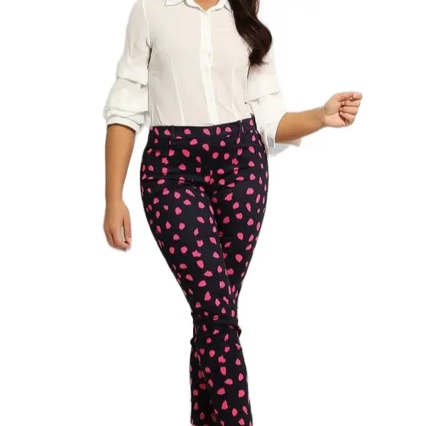 Ideal Women's Navy Pink Smart Casual Trousers - Bottom - Womenswear Cotton Print Comfortable Fit Polyester Leg Style Warmer Pants 1