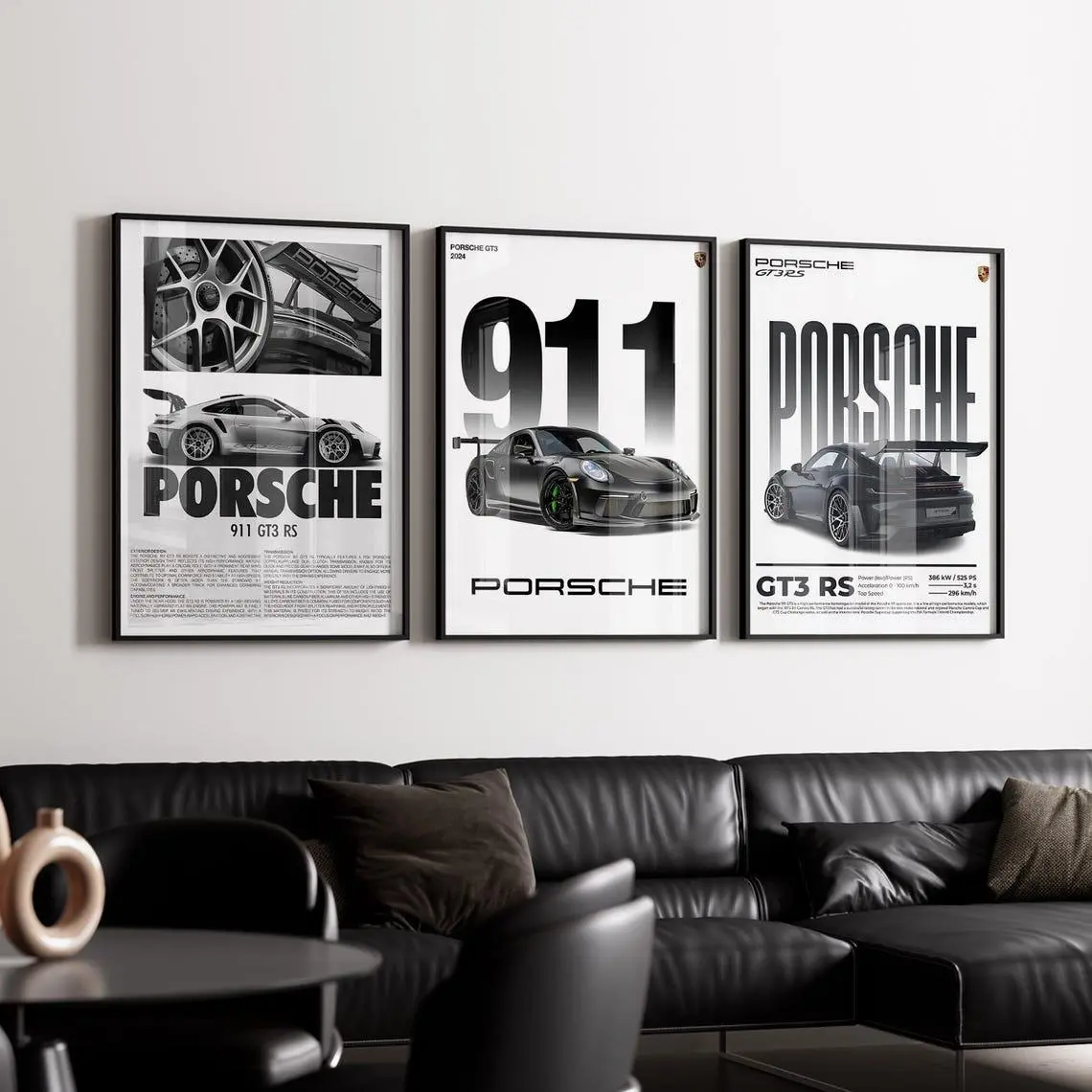 Set of 3 Porsche 911 Wall Art ,Car Enthusiasts, Product without frame