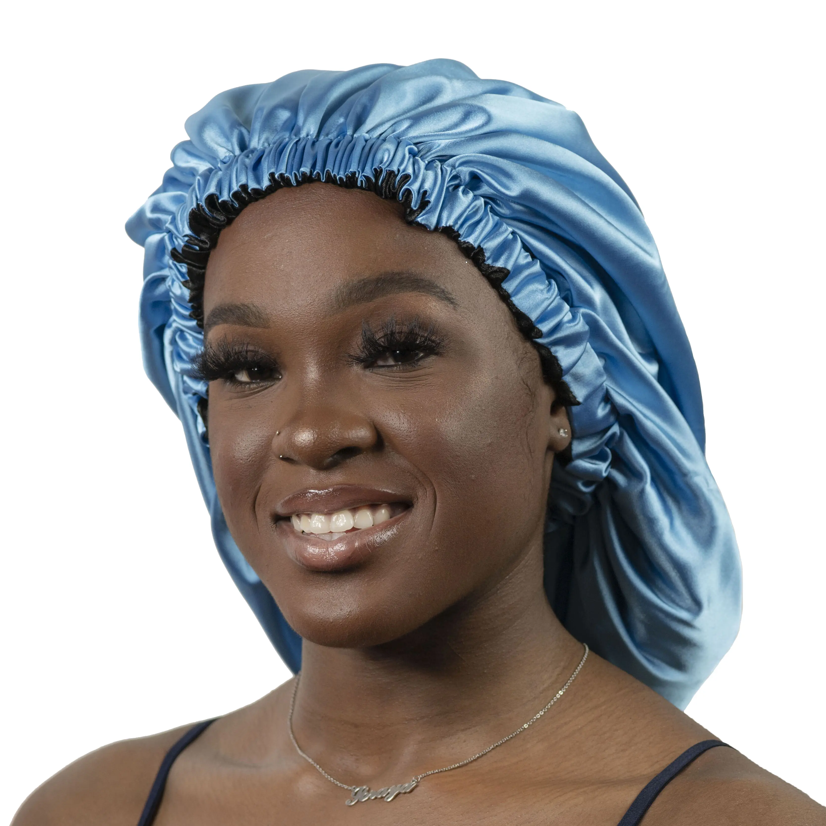 BLUE Adult to Baby/Newborn/Infant/Children • Reversible Double-layered Satin Bonnet Sleep hat perfect for long braids & hair