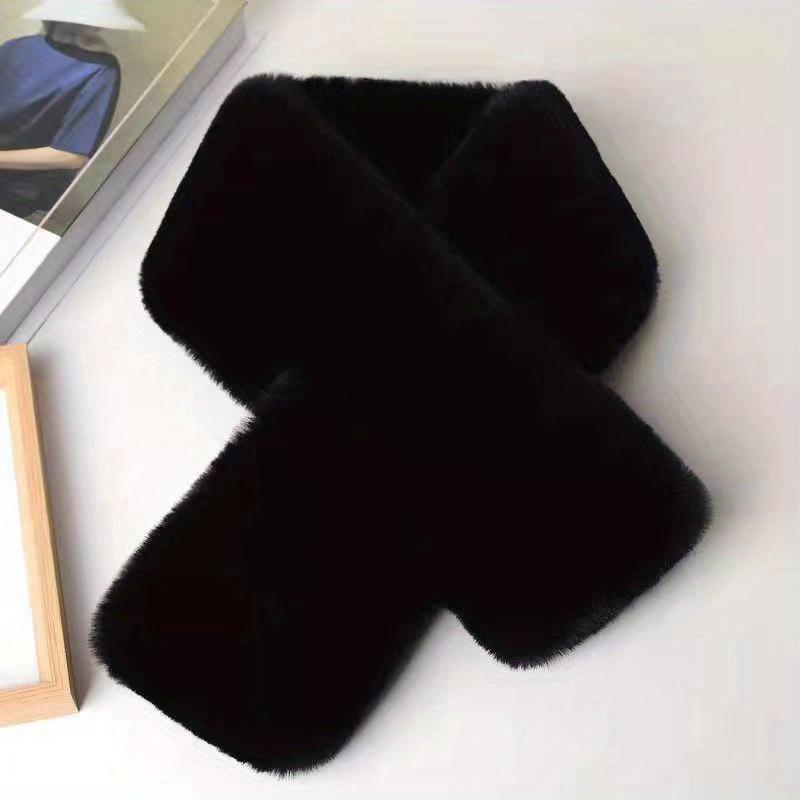 1pc Winter Unisex Faux Fur Warm Thickened Scarf, Soft Girl Fashion Versatile Flat Cross Scarf 6