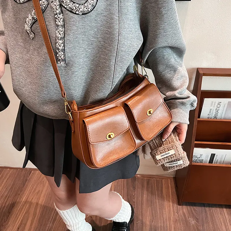 Fashion Women PU Leather Handbags Double Pockets Shoulder Saddle Bag High Quality New Ladies Messenger Crossbody Bags for Women 4