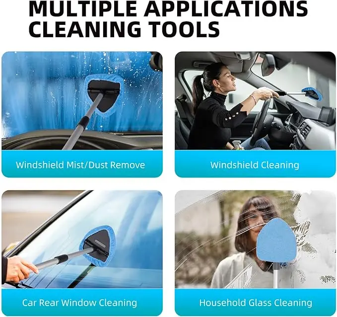 deuvuo Upgraded Car Windscreen Cleaner, 9 Pcs Expandable Car Window Cleaner with 6 Reusable Microfiber Pads, 2 Spray Bottles, Multifunctional Car Window Cleaner Tool Set 2