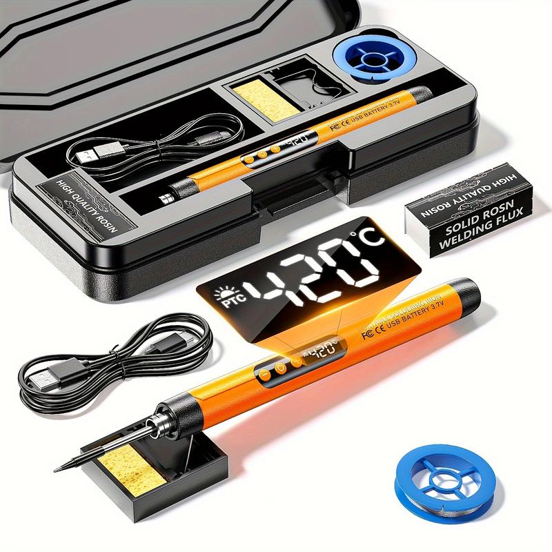 1pc Mini Cordless Soldering Iron Kit with Digital Display, 3 Temperature Settings, USB Rechargeable Portable Soldering Tool for Home Appliance Repair, Jewelry Crafting, DIY Projects - Plastic, Orange & Dark Grey, Compatible with PC 0