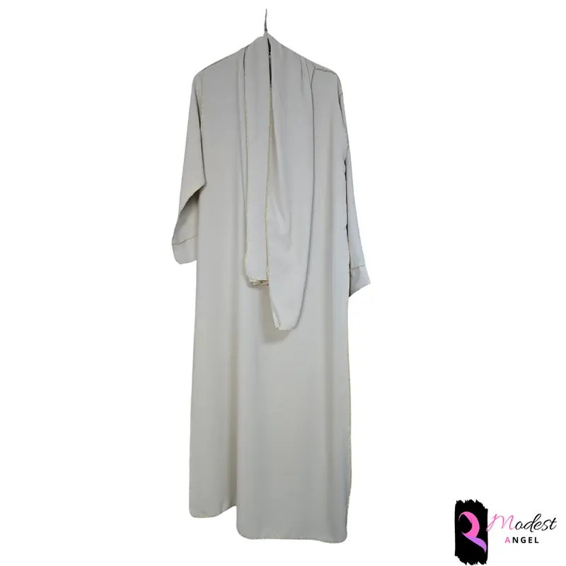 Gold stitch abaya maxi dress attached scarf in 12 colors beige pink dark turquoise black olive green caramel sapphire blue brown grey dark grey bottle green cream light cobalt blue modest islam comfort muslim clothing islamic clothing long sleeve solid mi 3