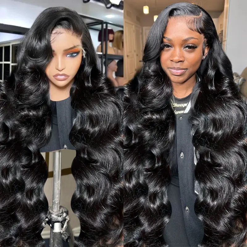 Body Wave Lace Front Wigs Human Hair Pre Plucked 13x6 HD Transparent Lace Front Wigs Human Hair Pre Plucked Brazilian Virgin Human Hair Wigs for Women 13x4 Glueless Lace Frontal Wig Natural Black 4