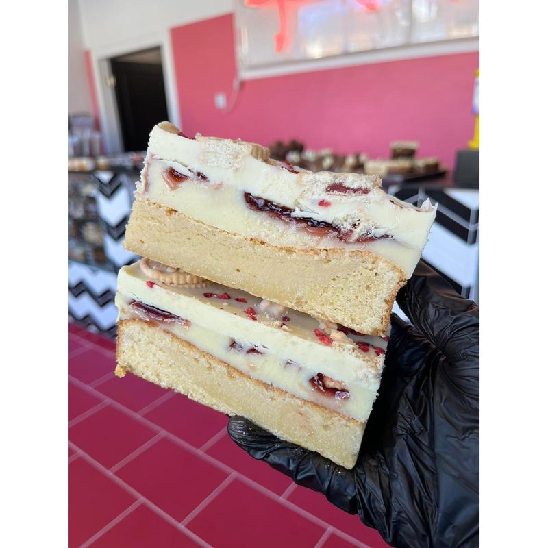 Jam White Chocolate Ganache Topped Blondie Bar 1