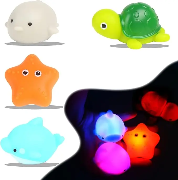 Luminous Cute Floating Turtle & Starfish & Fish Shape Bath Toy, 4/8 Counts Light Up Bath Toys, Swimming Pool Toy, Bathing Toy for Babies & Toddlers