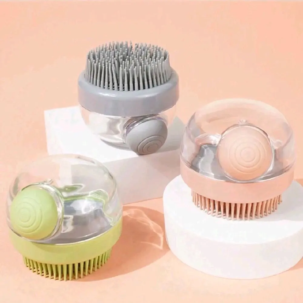 Pet Grooming Bath Massage Brush with Soap and Shampoo Dispenser for Dogs and Cats - Soft Silicone Bristle - Long and Short Haired - Shower