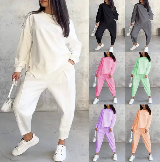 2025 Autumn and Winter Women's Casual Round Neck Loose Irregular Long Sleeve Sweater Suit