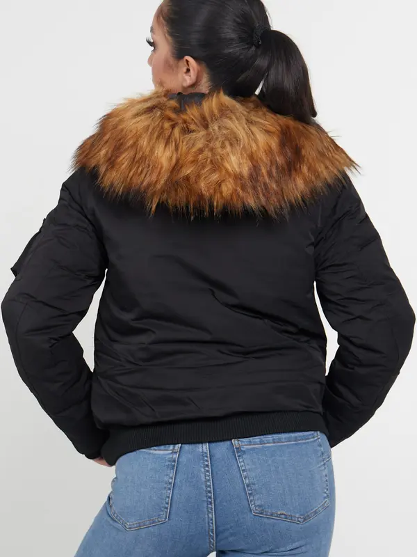 Love Sunshine Women's  Bomber Para Jacket with Faux Fur on Hood Fabric Fashion Winter Womenswear Coats Fits Tops Lady 1