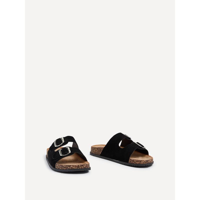 ECHO Black Faux Suede Double Buckle Footbed Sandal 3