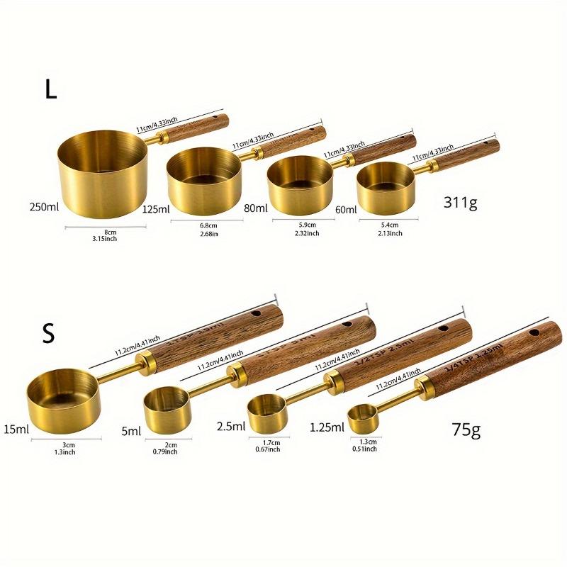4pcs/set Measuring Spoon Set, Wooden Handle Measuring Spoon Set, Stainless Steel Measuring Cups And Spoons, Coffee Scale Spoon, Kitchen Accessories, Baking Tools, Kichen Stuff 2
