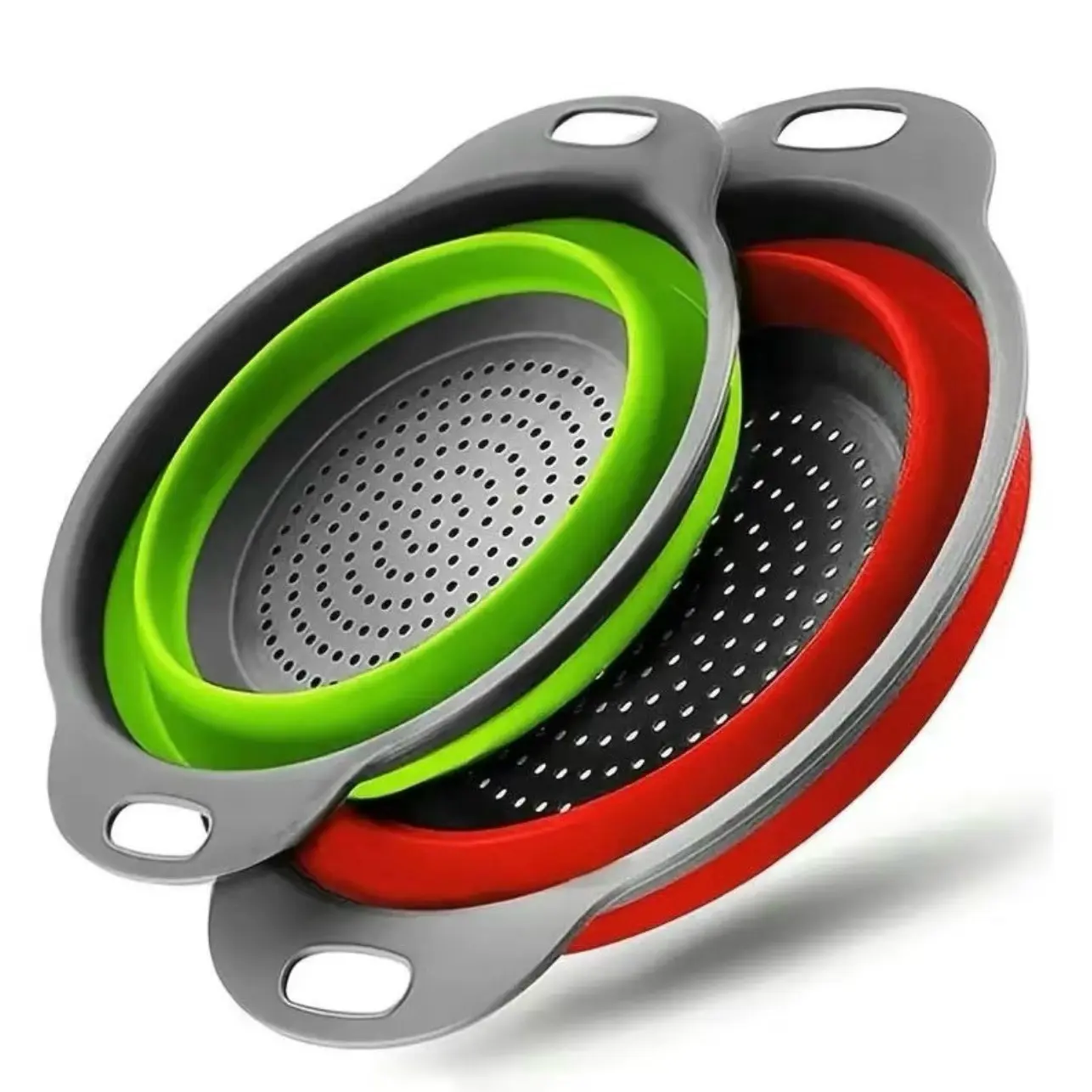 Foldable Silicone Colander Set of 2 for Draining Pasta, Vegetables and Fruits - Kitchen Utensils and Gadgets