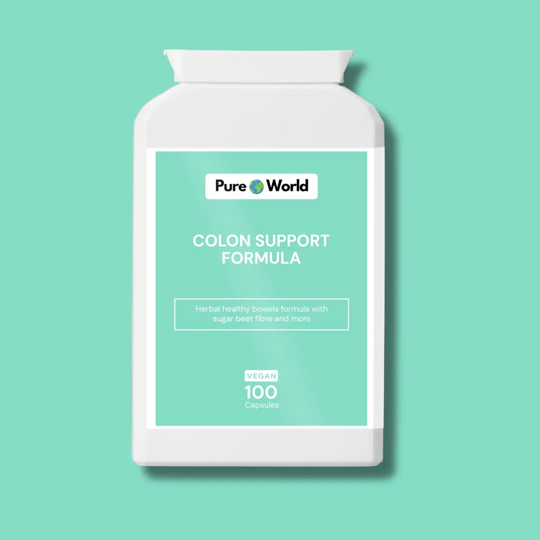 Colon Support Formula Supplement – My Pure World - 100 Capsules 100 Day Supply for Constipation Relief, Detox, and Bowel Regularity – Rhubarb Root, Ginger, & Fiber Blend