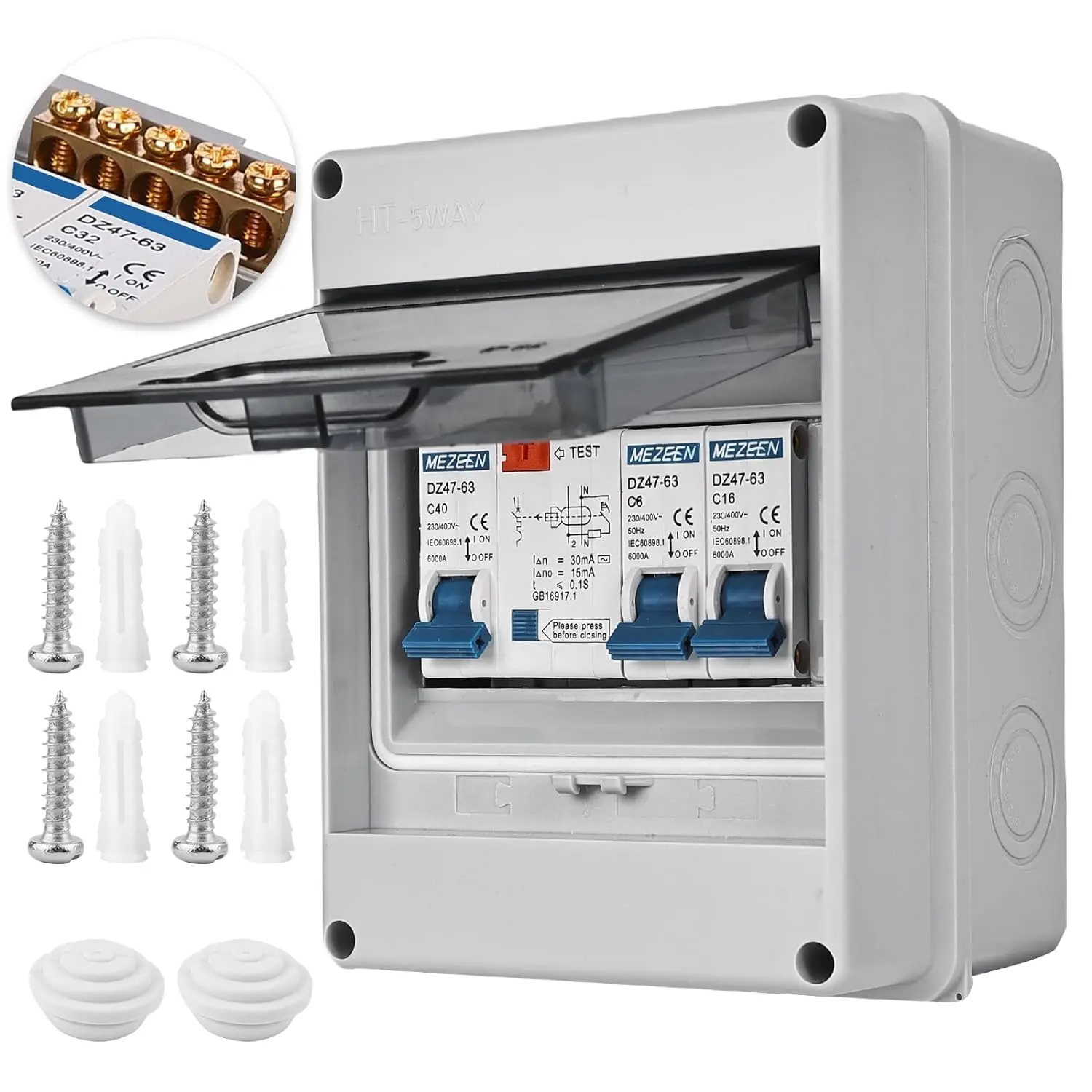 2 Way Garage Consumer Unit: Consumer Unit with 2 Mini Circuit Breaker Panel 40A 30mA RCD, Circuit Breaker IP65 Waterproof for Workshops Garage Caravan Outsaid Buildings (6A+16A