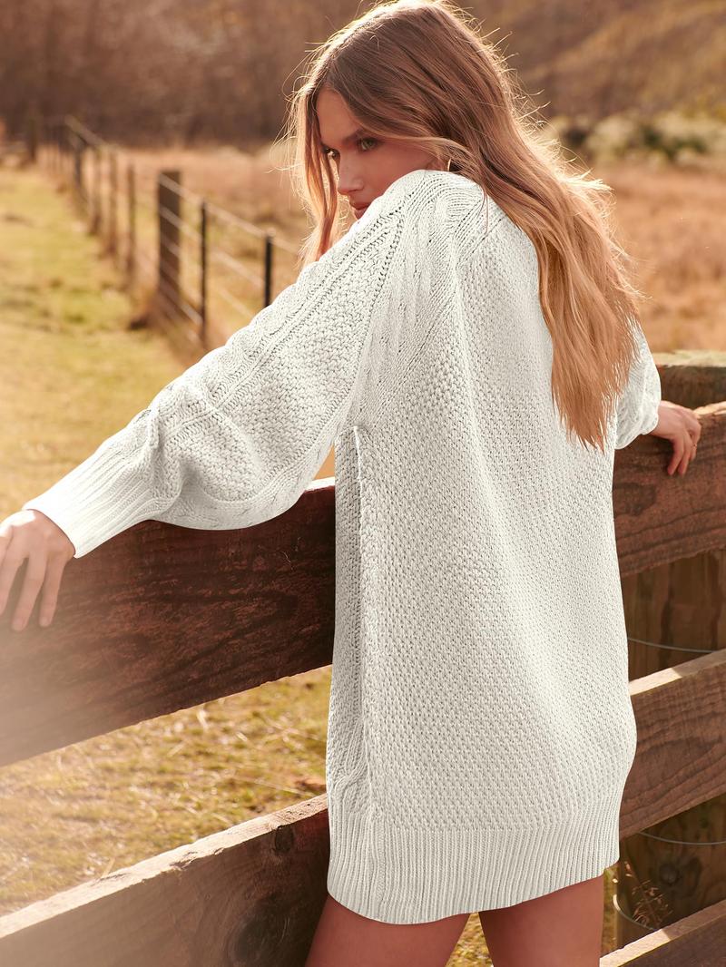 Product Introduction of Women's Knitwear Casual Dresses, Women Long Sleeve Oversized Cable Knit Chunky Baggy Loose Pullover Tunic Mini Sweater Dress 2025 Trendy Outfits. Breathable and Comfortable Winter Fashion Clothing. Longsleeves Gamis Knitting Tops Womenswear Summer Basic 9
