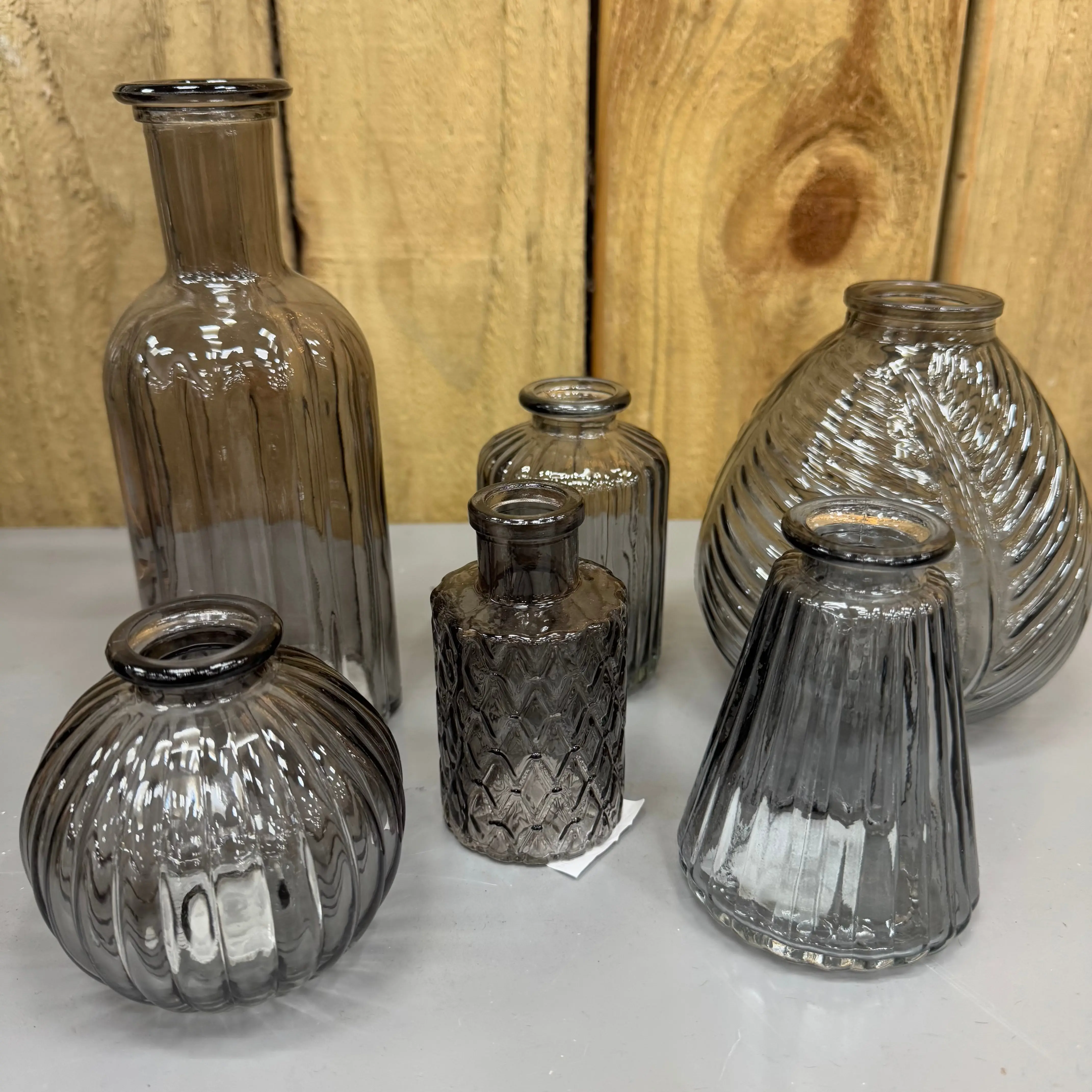 Small Glass Bottle Vases Smokey Grey - various styles