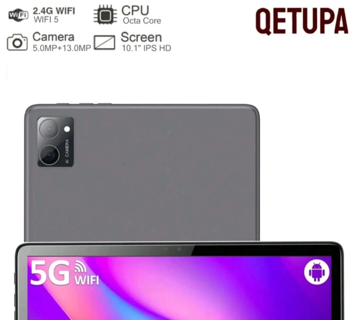 Qetupa 10.1 Inch Android 11 (Upgradable) Tablet,8+64GB, 5MP HD Camera Call Smartphone,1200p IPS FHD Screen With 6500mAh Octa Core Processor MTK6797 Cellphone