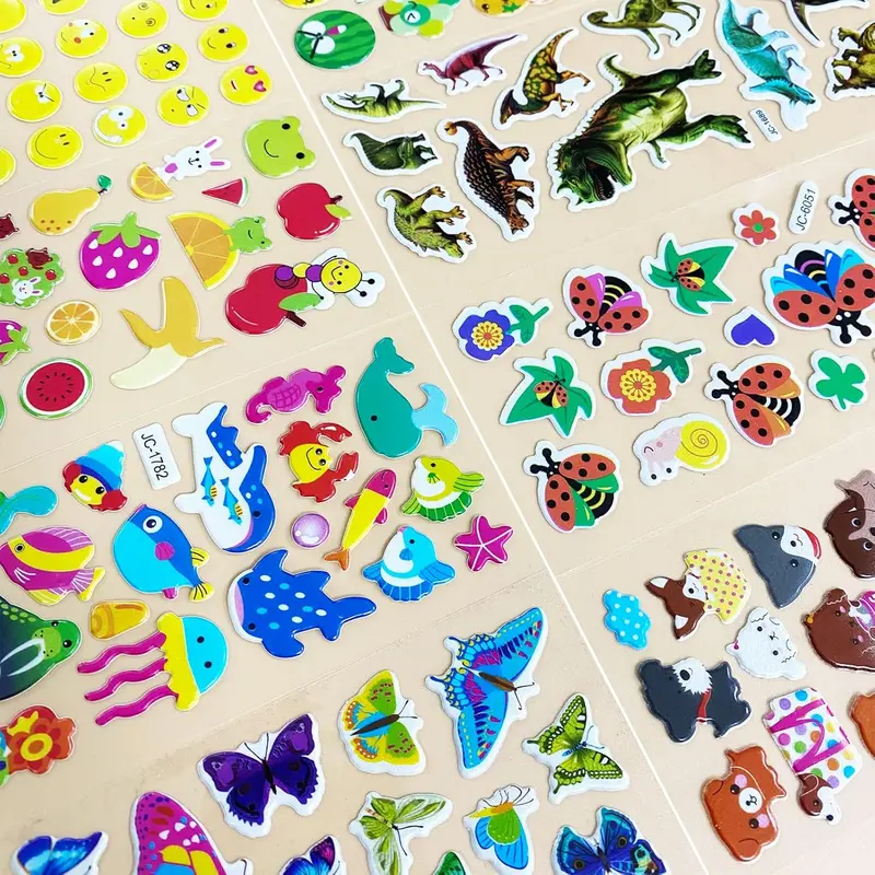 50 Sheets Puffy Stickers for Kids, 1000+ Children 3D Stickers Party Bag Filler for Party Rewarding Gifts Scrapbooking Including Animals Letter Fish Dinosaurs Numbers Fruits Trucks Airplane 1