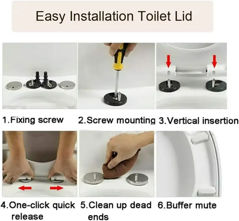Soft Close Square Toilet Seat Quick Release,Anti-Bacterial White+360° Adjustable Stainless Hinges, Simple Top Fixing Lid Loo WC 4