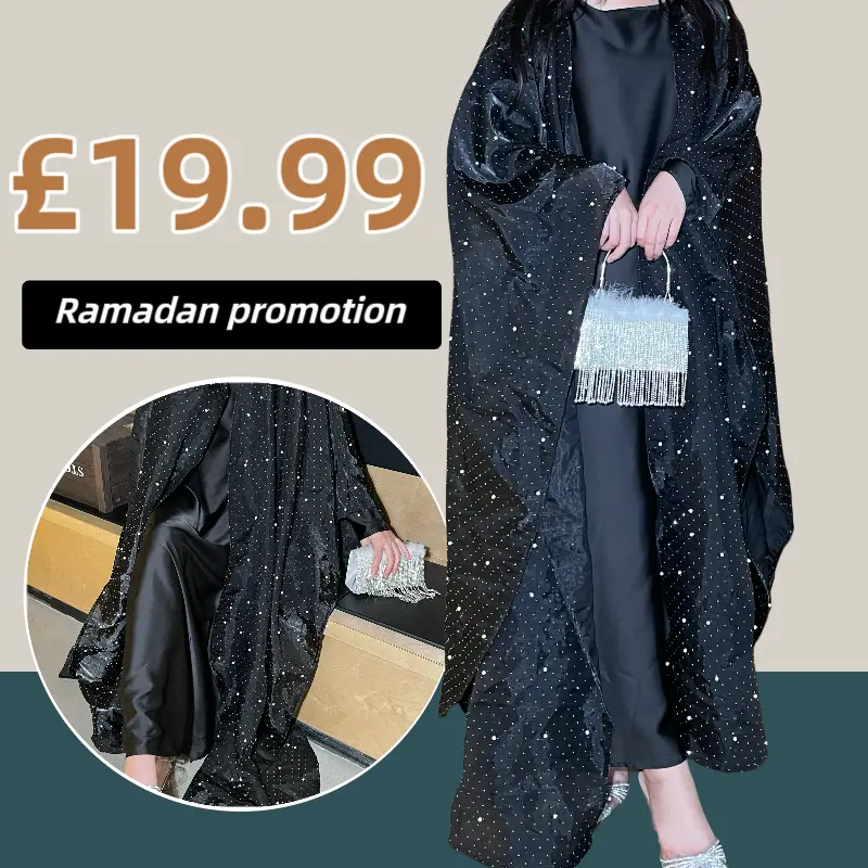 #LY02 Ramadan Promotion Shiny pearl organza abaya, two pieces set with satin inner dress classic abaya