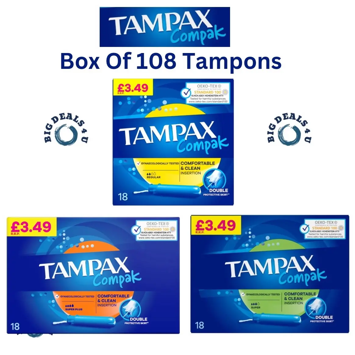 Tampax Compak Regular,Super,Super Plus Tampons With Applicator 6X18