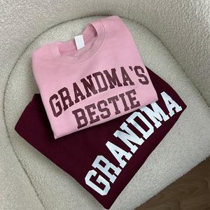 Grandma & Grandma's Bestie College Matching Burgundy/Pink Sweatshirts