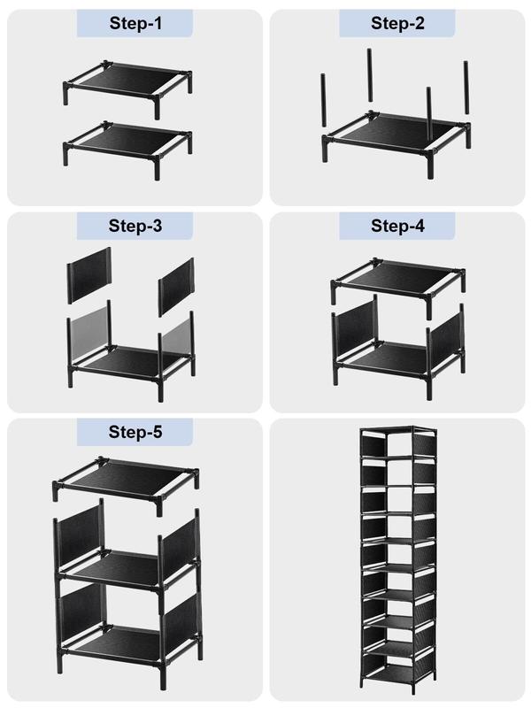 GoDyna 10 Tier Narrow Shoe Rack, Tall Metal Shoe Storage Rack for 10 Pairs Shoes Space-Saving Organiser Shelf for Bedroom Entryway Hallway Dorm Room Cloakroom (Black) 6