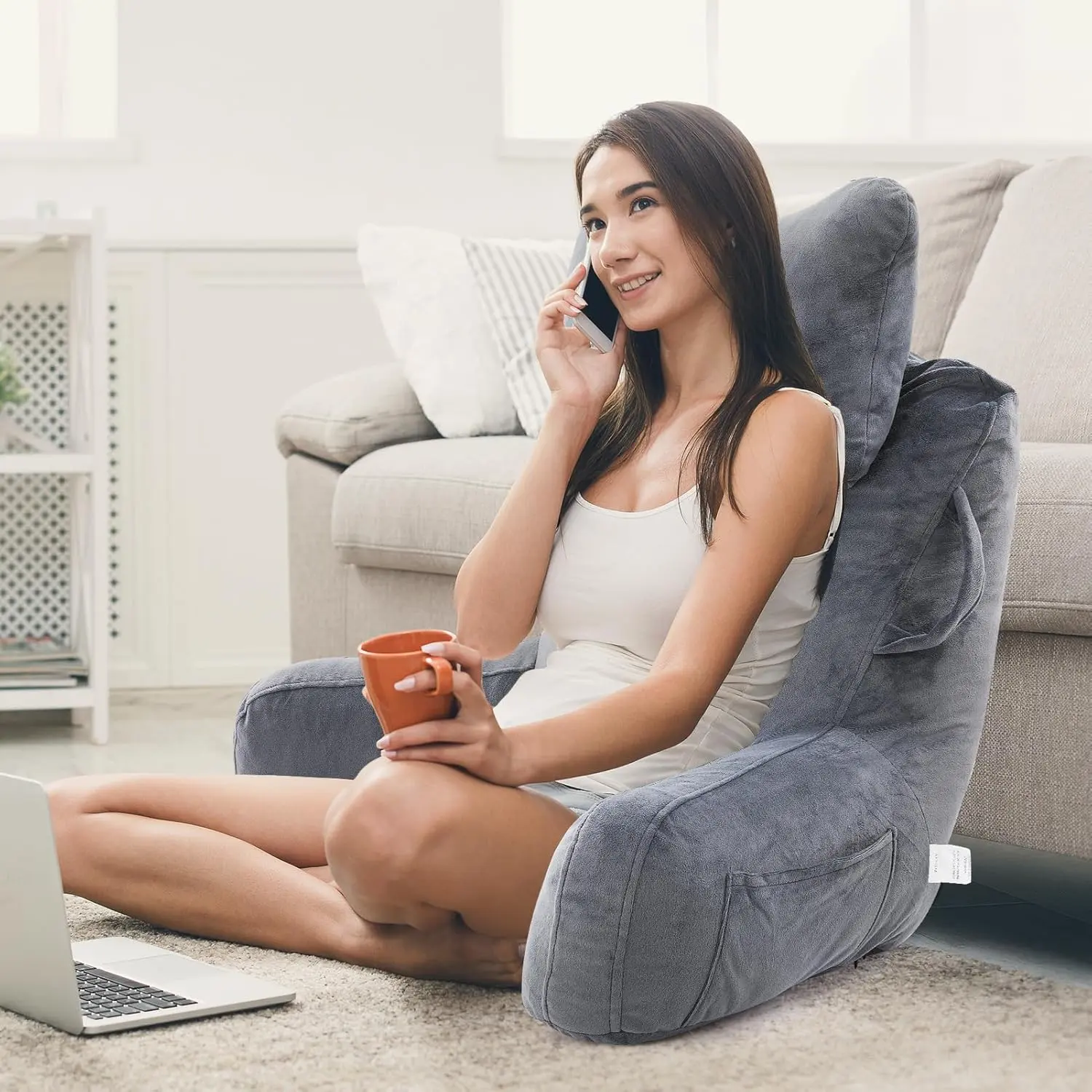 Plush Reading Rest Lumbar Support Chair Cushion with Arm - Sofa Backrest Pillow