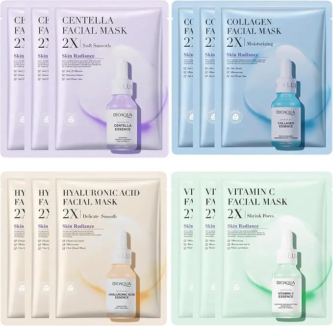 12PCS Essence Sheet Mask, Hydrating Sheet Face Mask Set, Face Masks Skincare Set, Collagen Vitamin C Face Masks for Women & Men, Moisturizing, Nourishing, Anti-Aging, Brightening Sheet Masks Multipack Hyaluronic, Korean, Gift, Soothing   Comfort Restore
