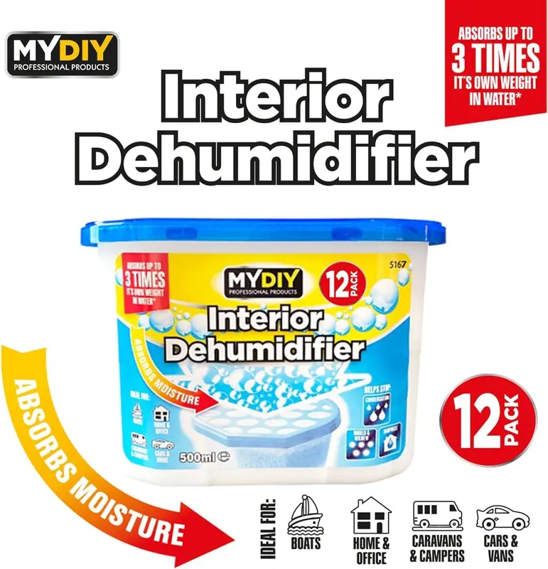 Almineez Pack of 12 x 500ml Interior Dehumidifiers- Helps Stop Damp, Mildew, Mould Condensation Moisture Absorber Remover in Home Kitchen Wardrobe Bedroom Caravan Office Garage Bathroom, Basement 1