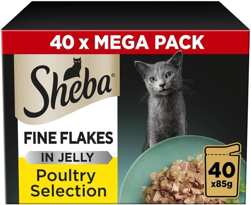 Sheba Fine Flakes Poultry Collection in Jelly 40 Pouches, Adult Wet Cat Food, Megapack (40 x 85 g) 5
