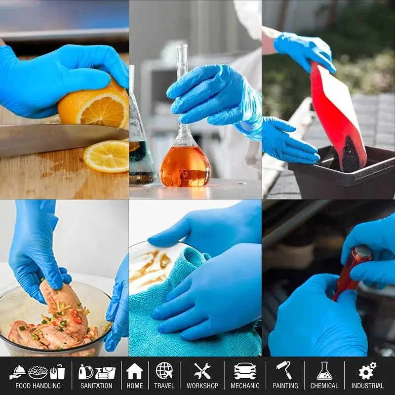 *BOX OF 100* Disposable Nitrile Gloves Blue [ LARGE ] Examination Gloves [ Powder, Latex Free ] Food Preparation, Tattoo, NHS, Care Home Work, Cleaning, Multi-Purpose Gloves 5