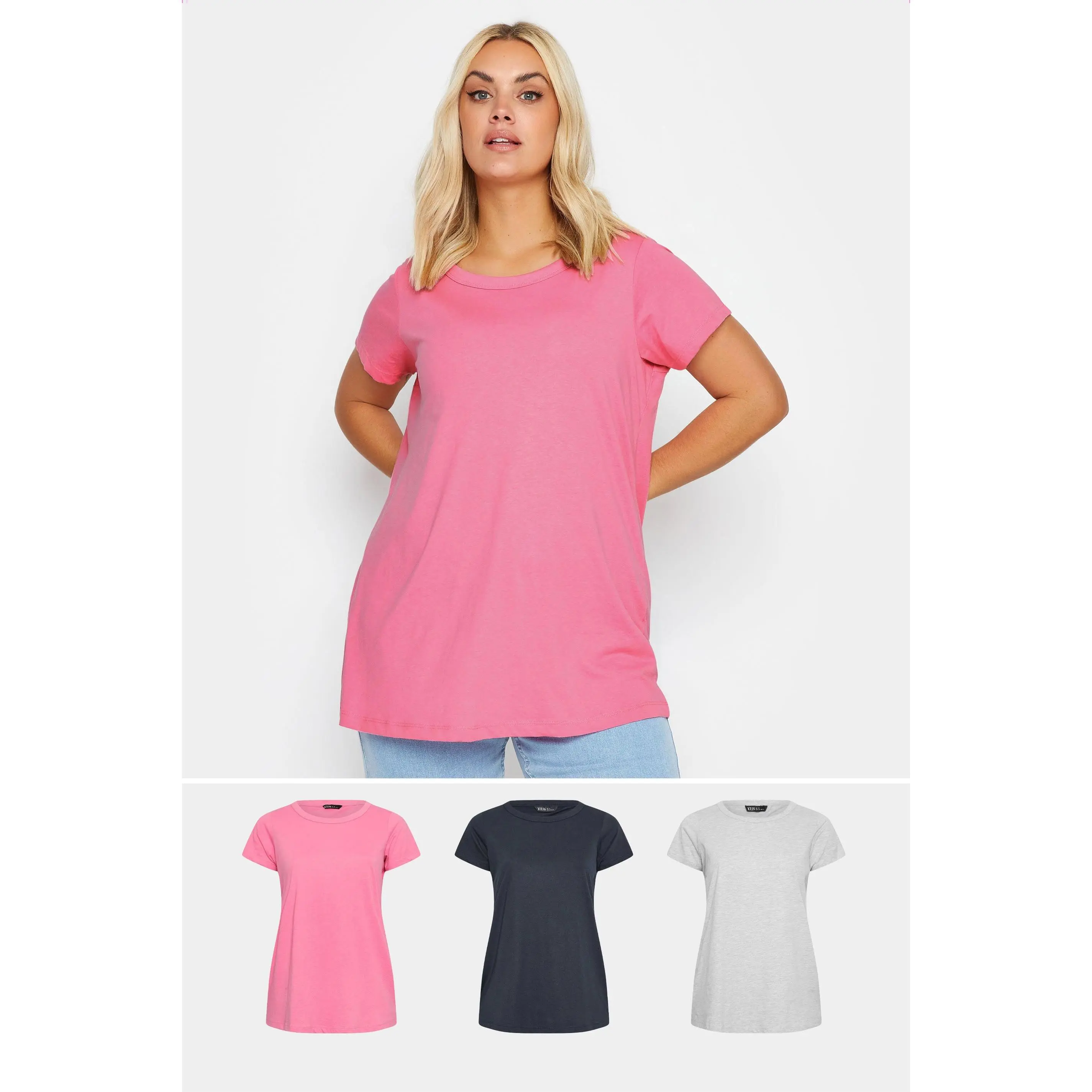 3 PACK Pink & Grey Essential T-Shirts