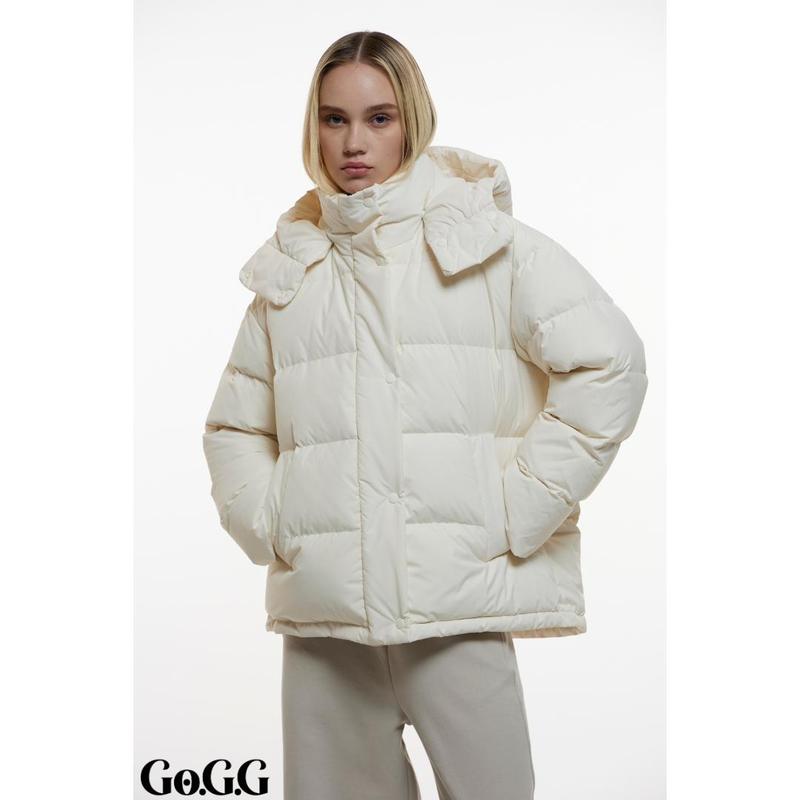 Go.G.G Women's Winter Basic Warm Fitted Button Puffer Jacket, Puffer Coat with Removable Hood Zip 3
